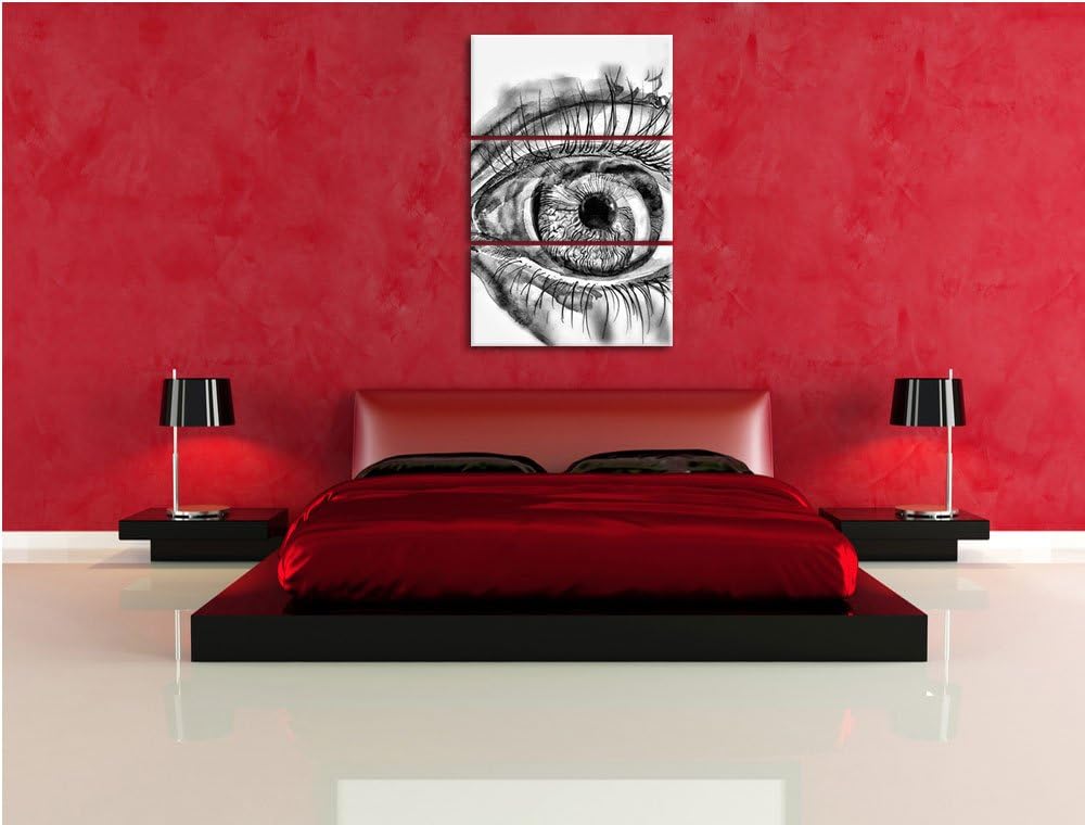 Pixxprint Monocrome, Grünes Auge 3-Teiler Leinwandbild 120x80 Bild auf Leinwand