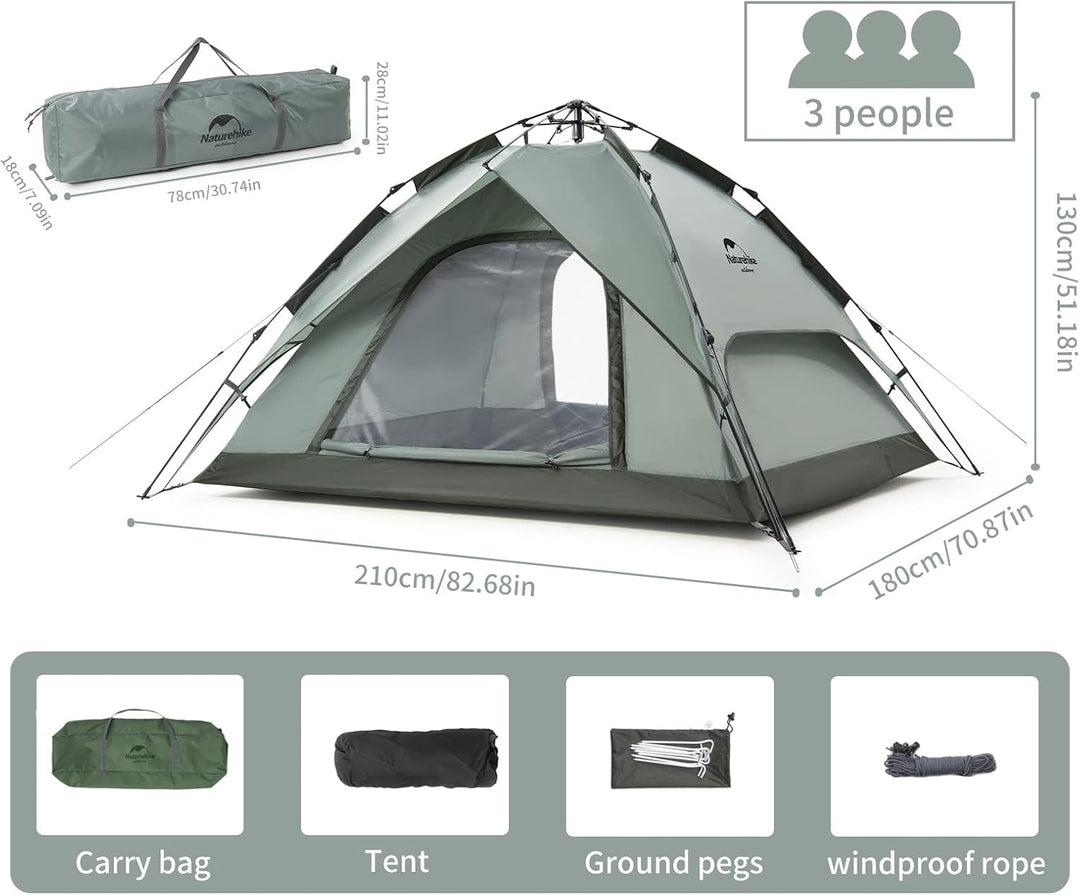 Naturehike Pop Up Zelt Wurfzelte Automatik Campingzelt 3-4 Personen Doppeldeck Kuppelzelt Grosses Fa