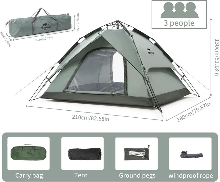 Naturehike Pop Up Zelt Wurfzelte Automatik Campingzelt 3-4 Personen Doppeldeck Kuppelzelt Grosses Fa