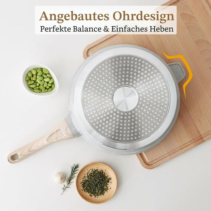 Kordisen Keramik Bratpfanne 28 cm Induktion, Antihaft Tiefe pfanne mit Deckel, Gesunde Stein Kochges