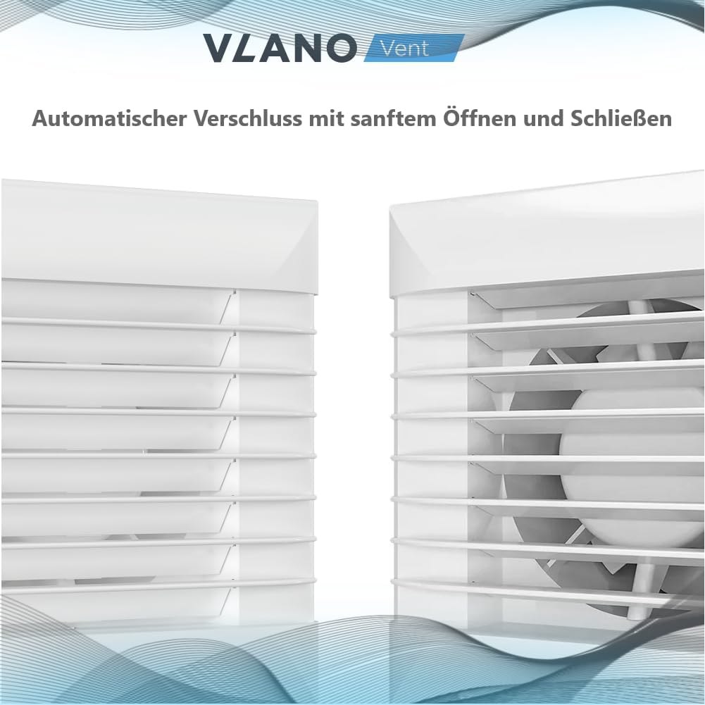 Vlano FLAP 100/125/150 Badlüfter mit automatischen Jalousien, Standard, WC Lüfter, Wandmontage, Weis