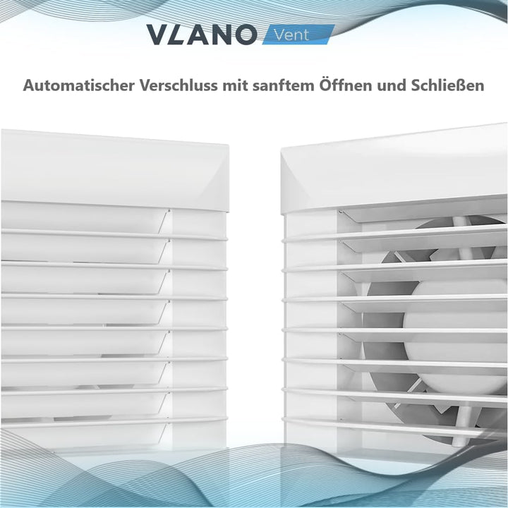 Vlano FLAP 100/125/150 Badlüfter mit automatischen Jalousien, Standard, WC Lüfter, Wandmontage, Weis