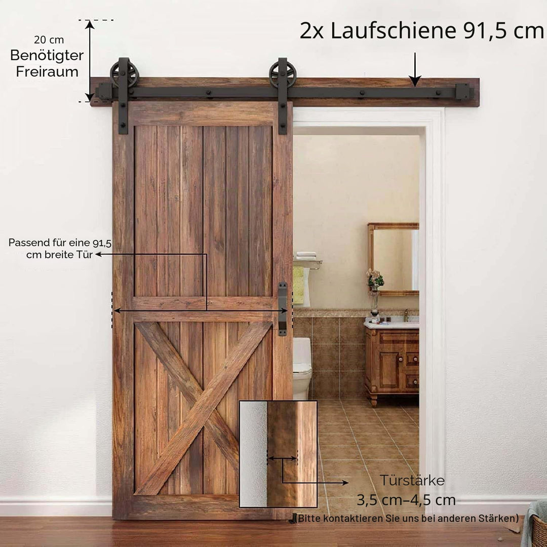 WINSOON 183cm Schiebetür Komplettset Schwarz Schiebetür Schiene Schiebetürbeschlag Set Schwerlast Sc