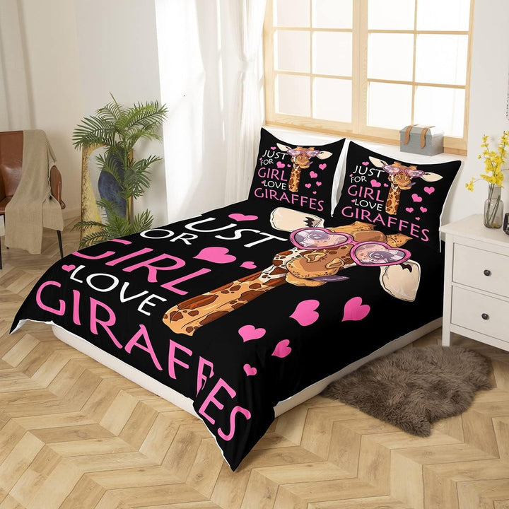 Giraffen-Bettwäsche-Set für Mädchen Geschenk 135 x 200 Bettbezug mit afrikanischen Safari-Tiern Mädc