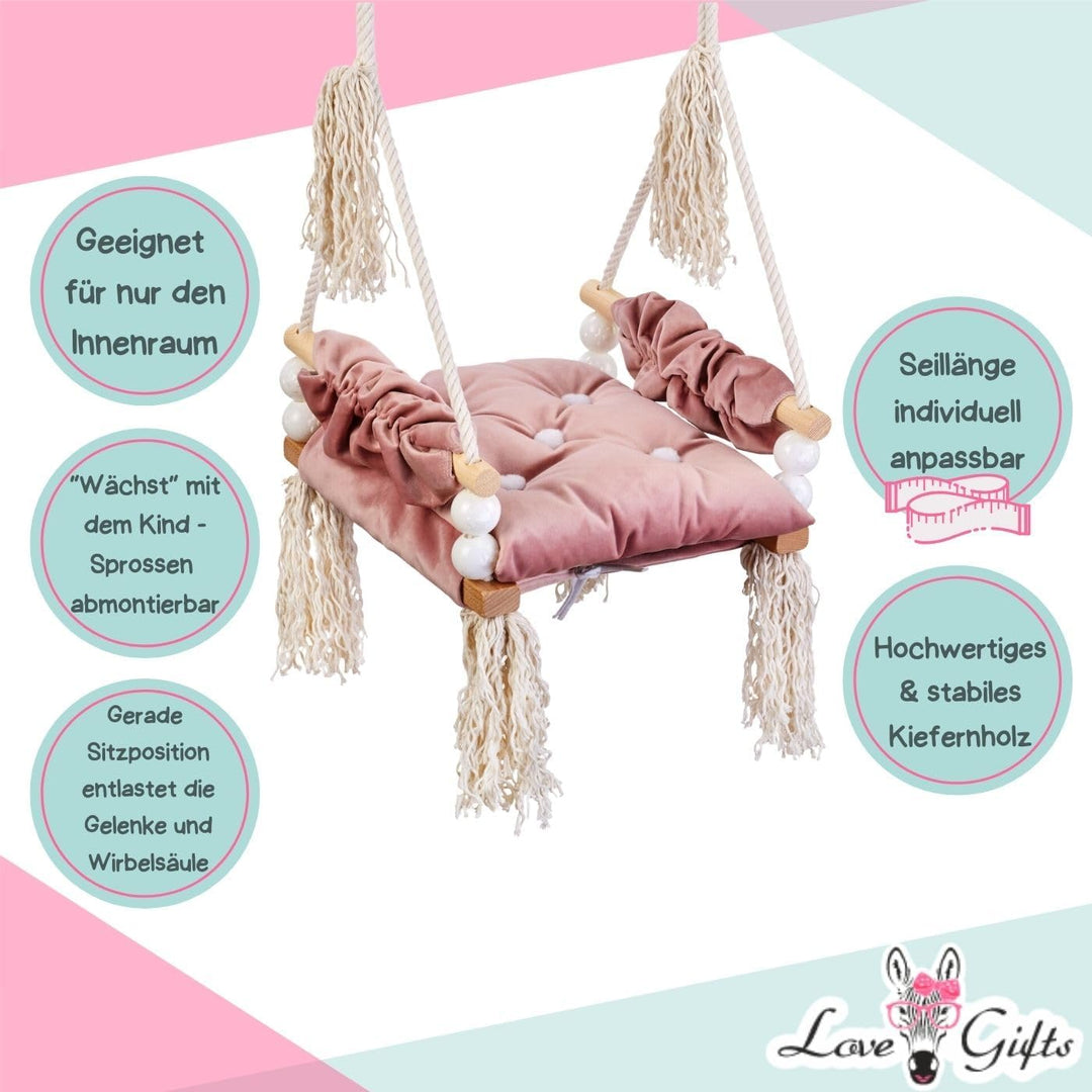 Love Gifts® Schaukel - Kinderschaukel 3-7 Jahre aus Holz, geeignet auch als Indoor Schaukel, montier