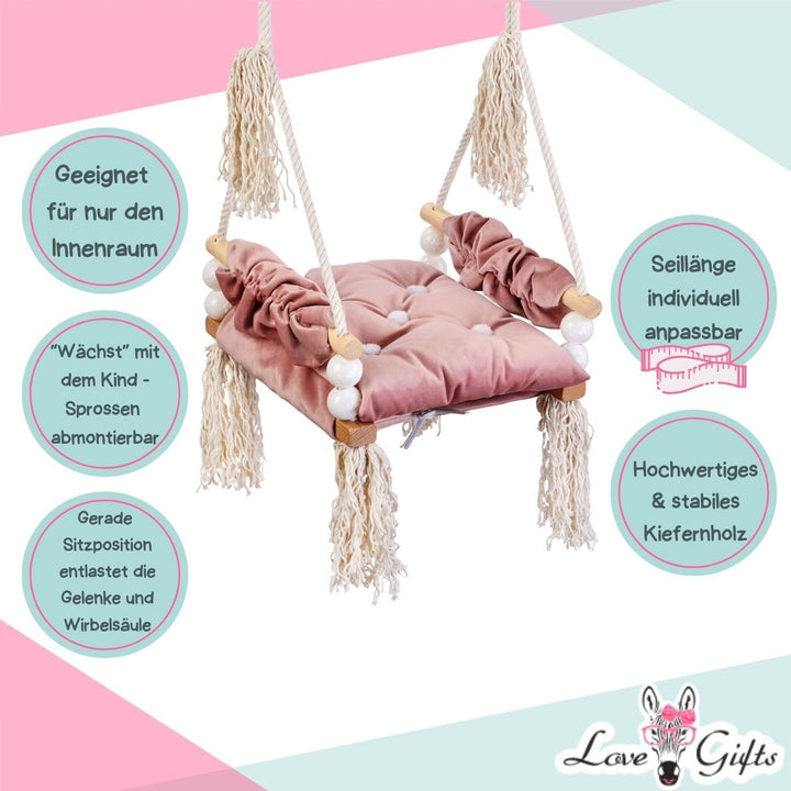 Love Gifts® Schaukel - Kinderschaukel 3-7 Jahre aus Holz, geeignet auch als Indoor Schaukel, montier