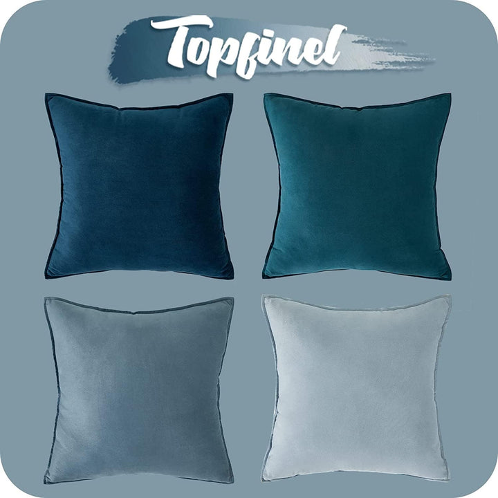 Topfinel Kissenbezug 50x50 blau 4er Set Samt Kissenbezüge Kissenhülle Dekokissenbezug sofakissen dek