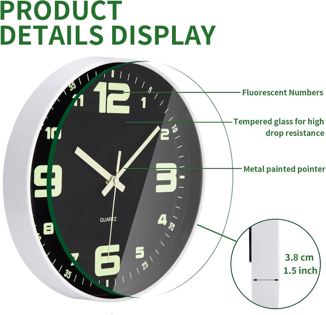 Leuchtend Wanduhr Ohne Tickgeräusche Lautlos 25cm Quarz Modern Gross Batterie Betriebene Wanduhr Ein