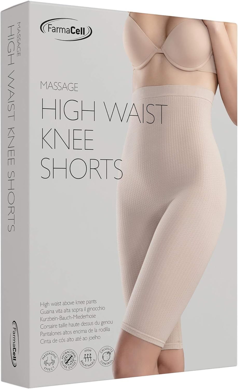 FarmaCell 113 Shorts Hohe Taille, massierende und reduzierende Hose, Anti-Cellulite XL-XXL Weiss, XL