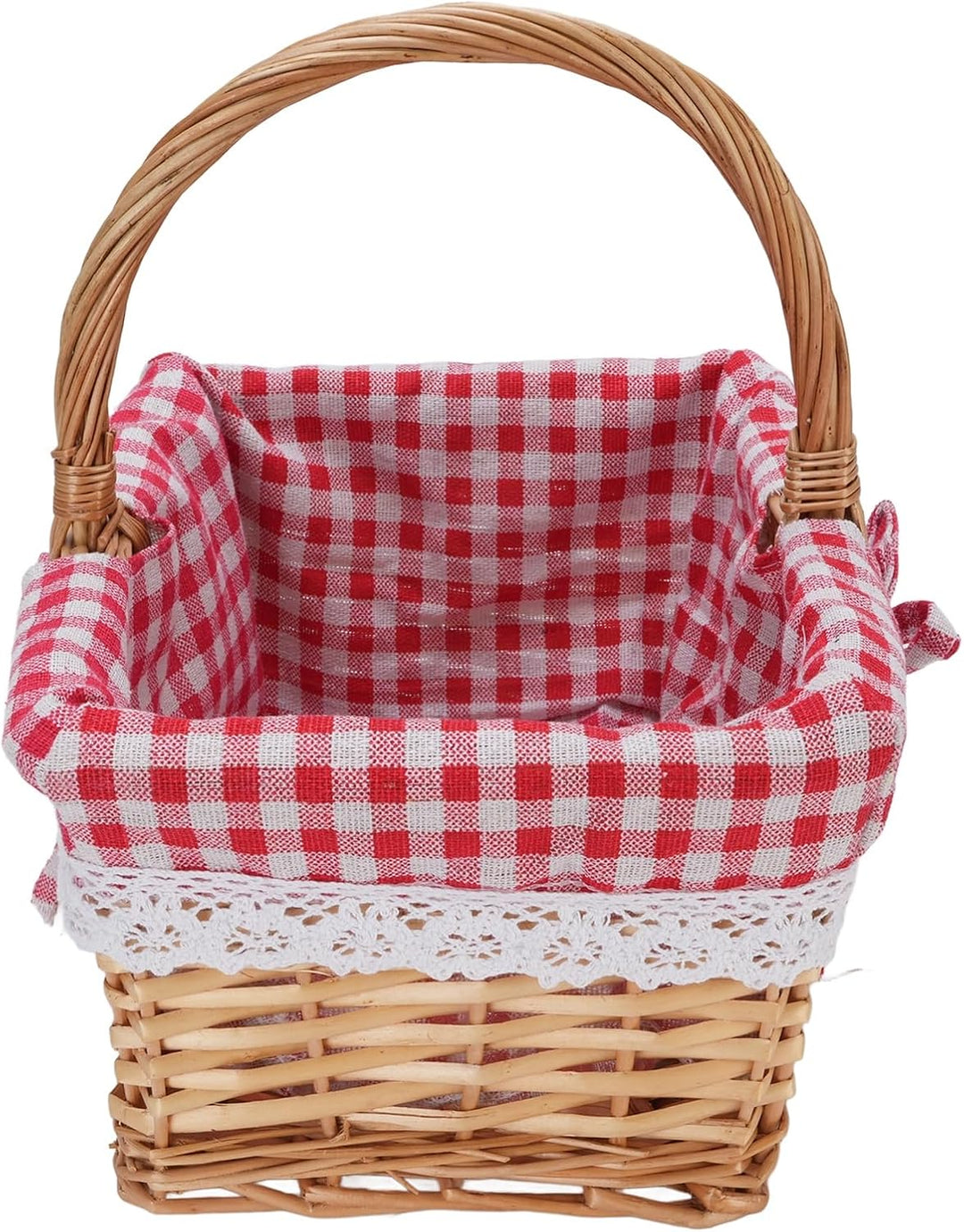 Cocoarm Picknickkorb aus Korbgeflecht, Handgewebt, Vintage-Stil, Abnehmbares Innenfutter, Rot karier
