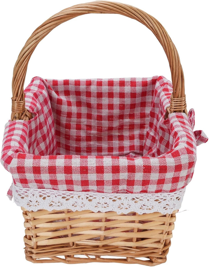 Cocoarm Picknickkorb aus Korbgeflecht, Handgewebt, Vintage-Stil, Abnehmbares Innenfutter, Rot karier