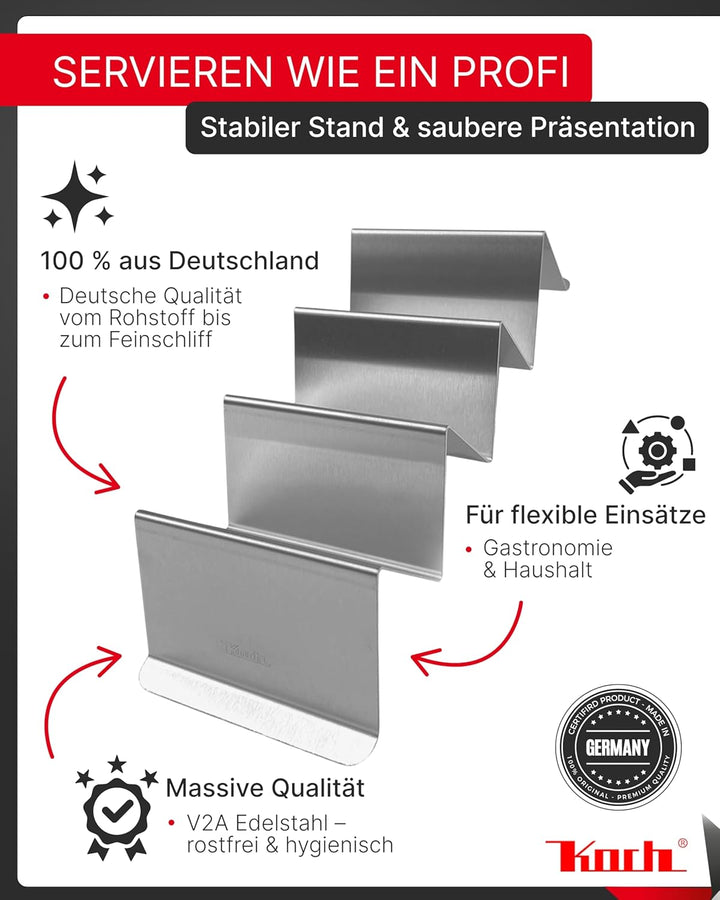 Koch #94 Halter/Ständer für Tacos, Hot Dogs, Bratwurst! Profi- Qualität aus rostfreiem V2A Edelstahl