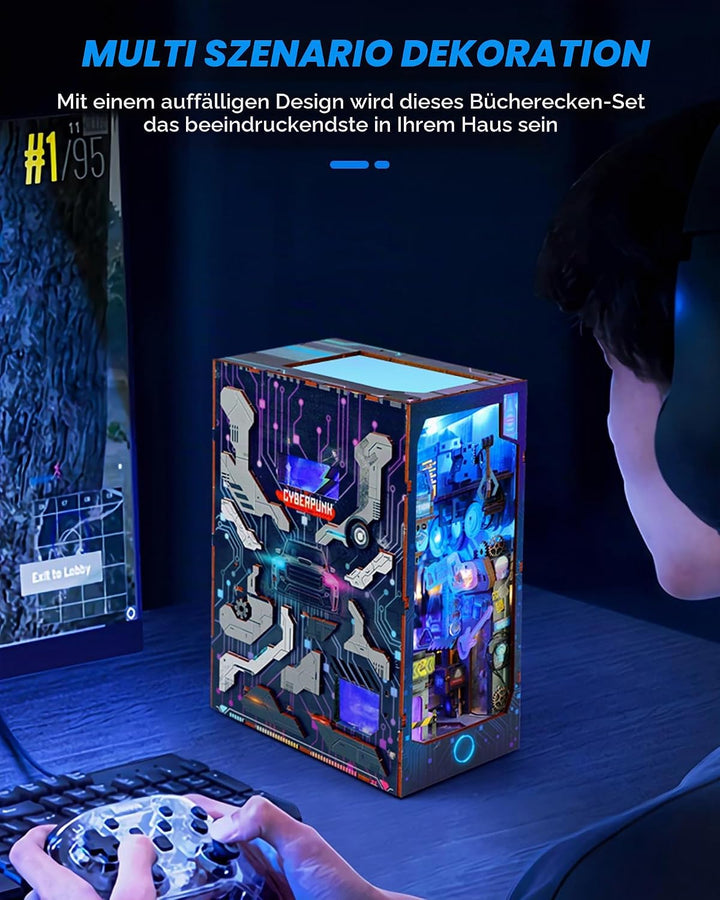 Quanquer DIY Book Nook Kit_Puppenhaus Holz Miniatur Haus Kit Mit Staubschutzhülle,Möbeln,LED-Licht,
