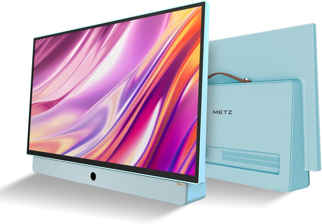 METZ Blue Tragbarer Fernseher 24 Zoll (60 cm) Google TV FHD mit Akku, 12V Auto-Ladegerät, Blendfreie