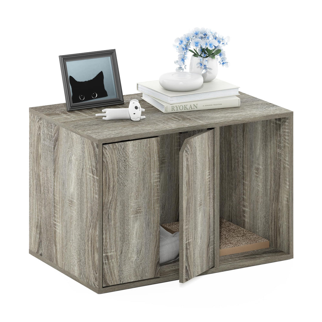 Furinno Peli Small Litter Box Enclosure, French Oak Grey French Oak Grey S, French Oak Grey S