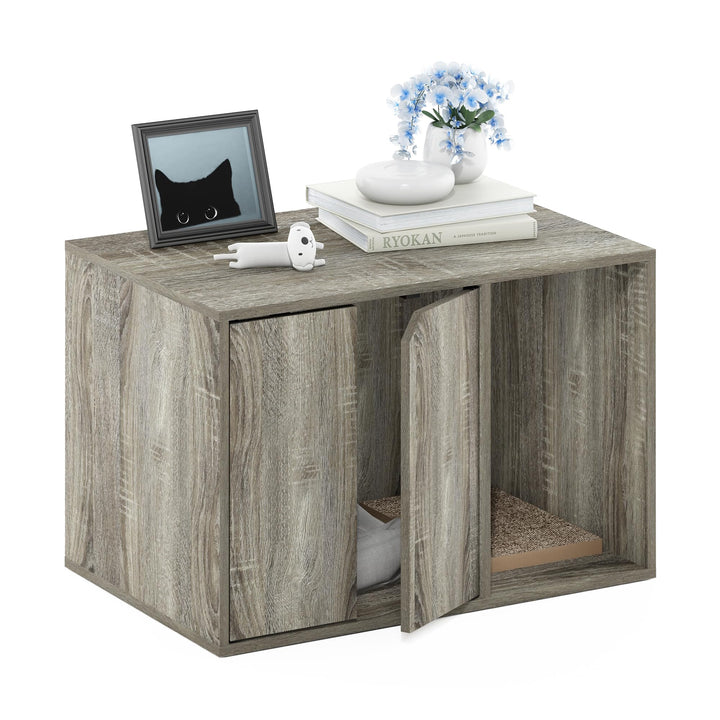 Furinno Peli Small Litter Box Enclosure, French Oak Grey French Oak Grey S, French Oak Grey S