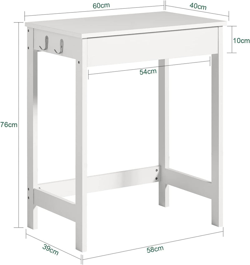 SoBuy FWT43-W Schreibtisch mit Einer Schublade und 2 Haken Tisch Computertisch Arbeitstisch Weiss, W