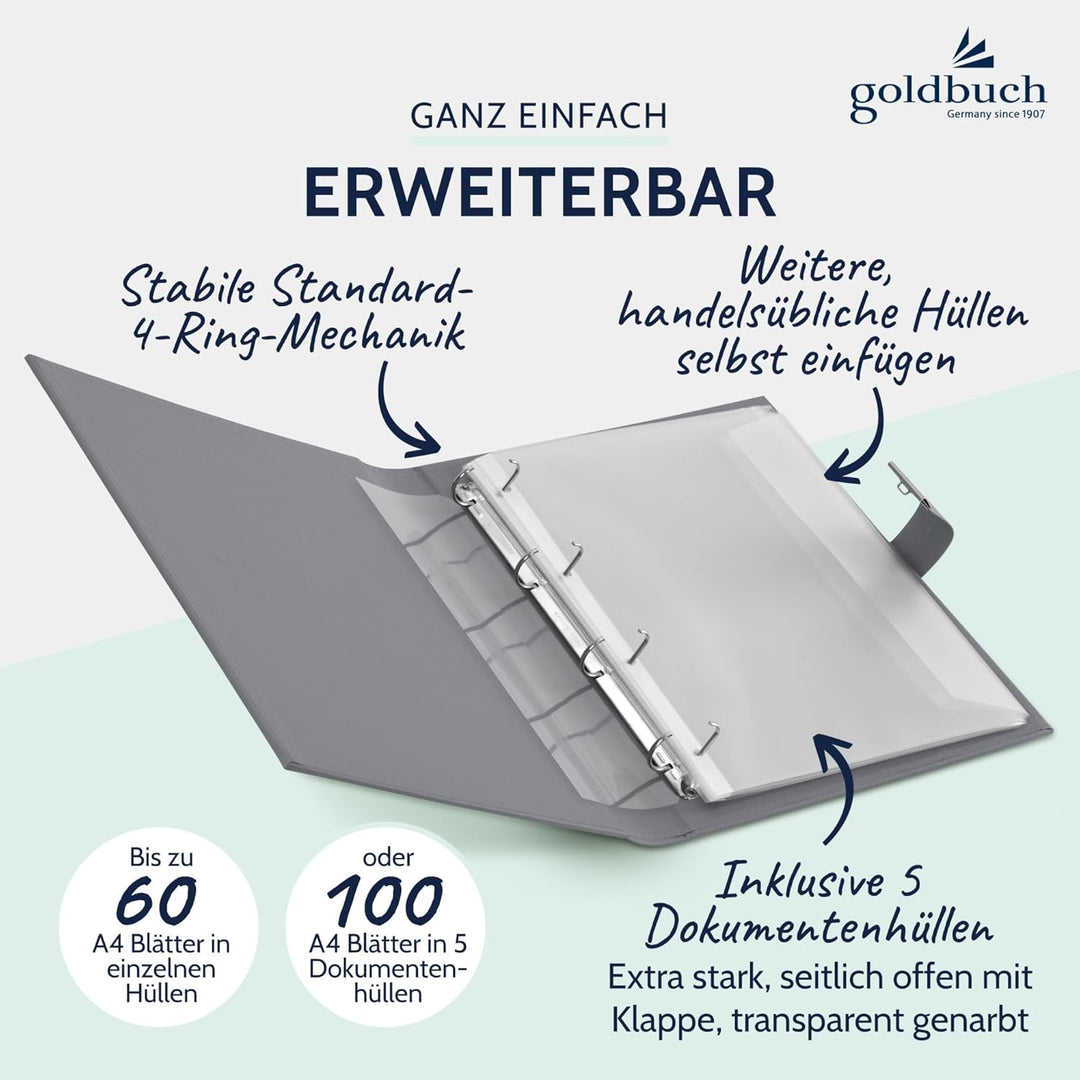 goldbuch 53809 Dokumentenmappe Cezanne für DIN A4 Unterlagen, Ringbuchmappe inklusive 5 Sichthüllen,