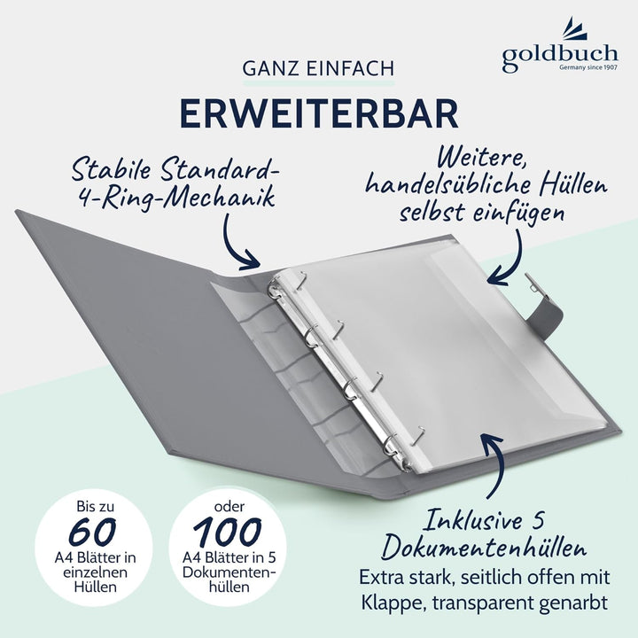 goldbuch 53809 Dokumentenmappe Cezanne für DIN A4 Unterlagen, Ringbuchmappe inklusive 5 Sichthüllen,