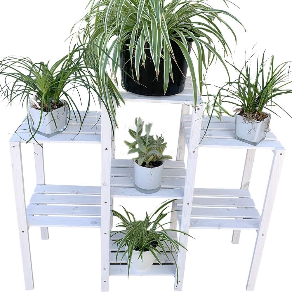 Melko Blumentreppe Pflanzentreppe mehrstöckig 97 x 31 x 87 cm Holzregal Weiss Blumenregal Pflanzrega