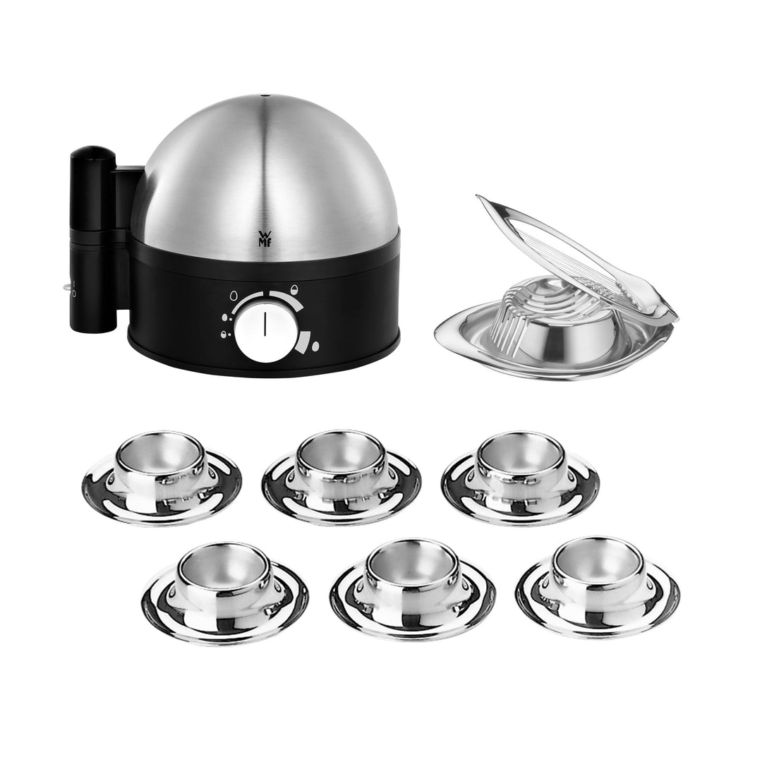 WMF Eierkocher-Set 6-teilig, Cromargan Edelstahl Rostfrei 18/10, Silber, Eierbecher, Eierschneider,