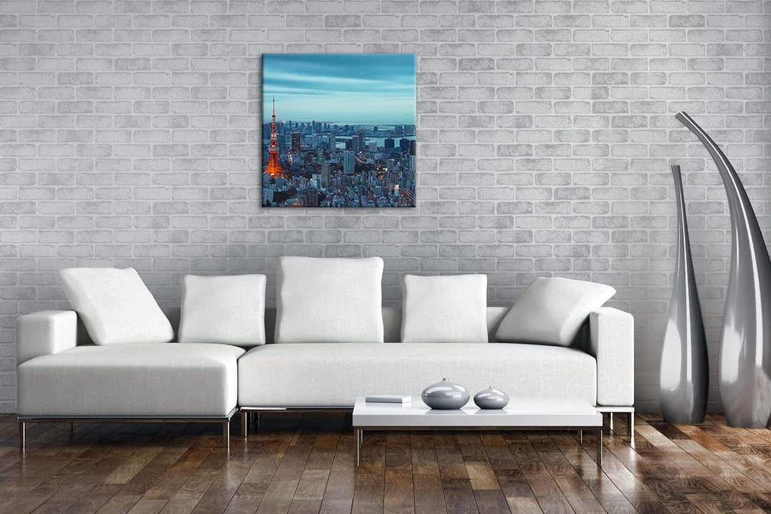Tokyos Blickfang - der rotleuchtende Tokyo Tower Format: 70x70 als Leinwandbild, Motiv fertig gerahm