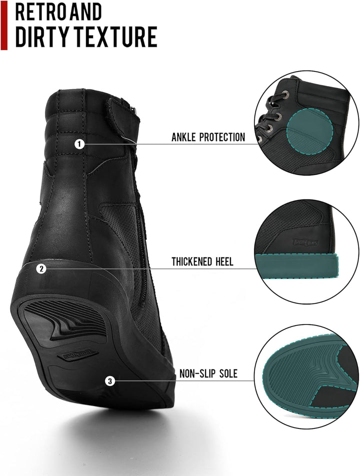BORLENI Motorradschuhe Herren Sommer Motorradstiefel Männer lässige atmungsaktive Leder Motorrad Sne