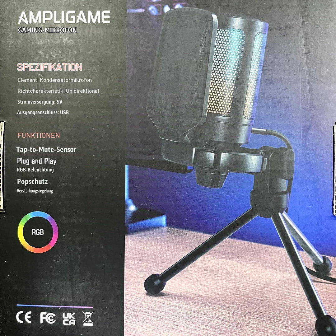 FIFINE Gaming Mikrofon PC, USB Microphone für PS4 PS5 Mac, mit Mikrofon Ständer, Stummschalttaste, P