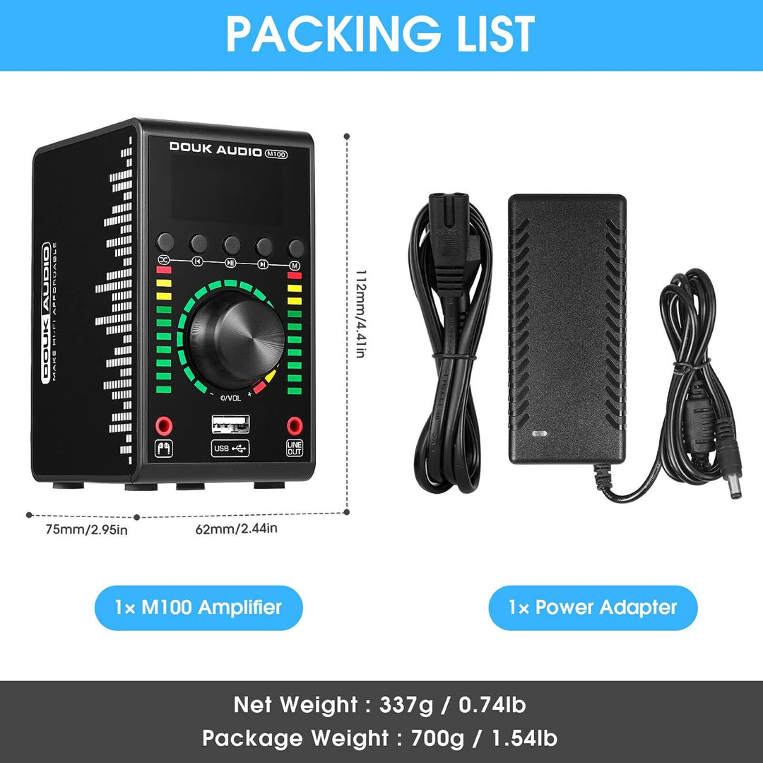 Douk Audio M100 Mini Verstärker, Bluetooth 5.0 Digitalverstärker mit USB DAC Coaxial/Optical Amplifi