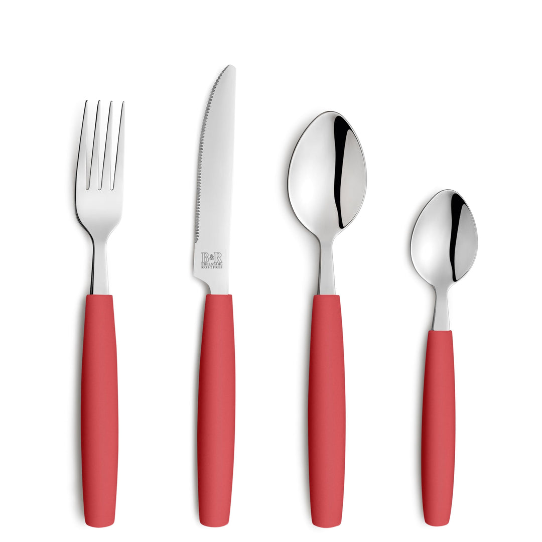 Beckmann & Rommerskirchen VALOA Besteck Set 4 Personen - 16-teilig - Rot - Spülmaschinenfest - Hochg
