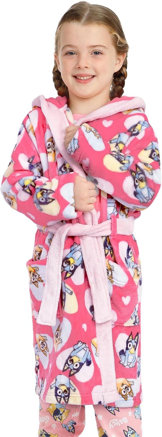 BlueY Bademantel Kinder, Bingo Morgenmantel Mädchen Mit Kapuze, Fleece Bademantel Mädchen 122, 122
