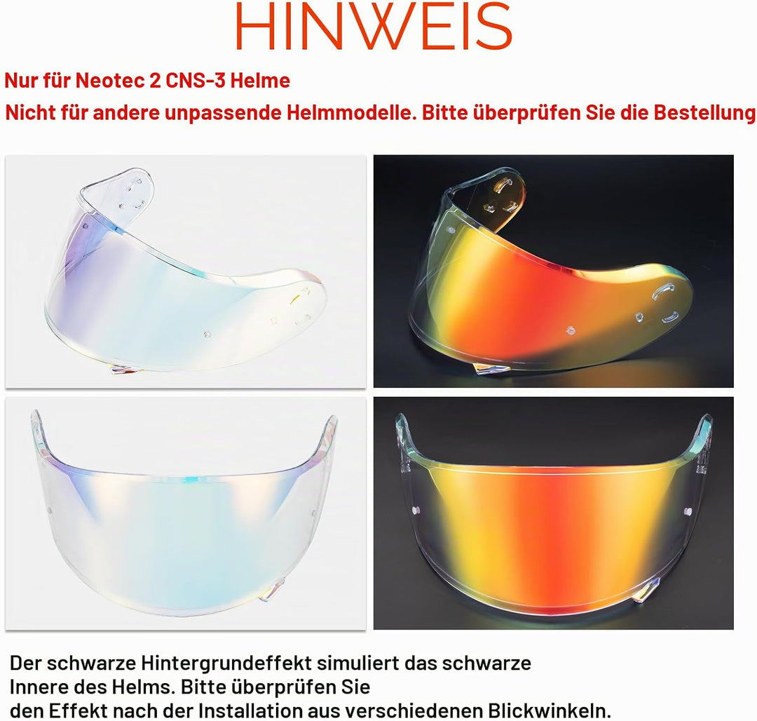PSLER Helm Visier für Neotec 2 - Verspiegelt Helmvisier für Shoei Neotec 2 CNS-3 Getöntes Visier Mot