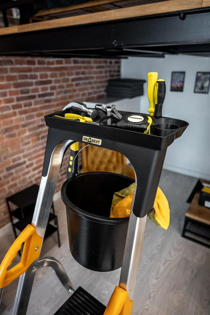 DRABEST Leiter PRO Serie Aluleiter 6 Stufen Klapptrittleiter mit Sicherheits Handläufen Haushaltslei