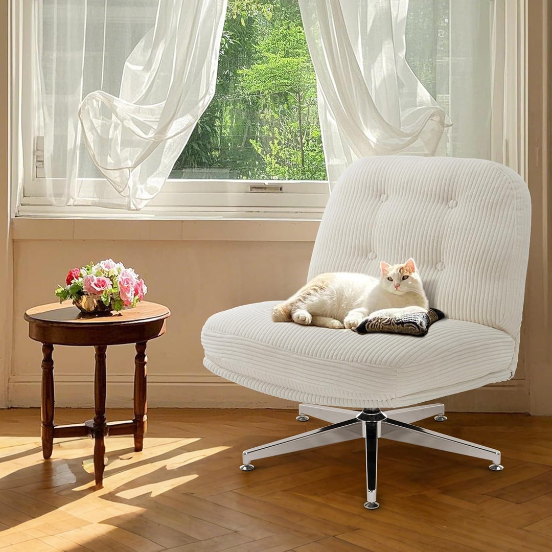 IWMH Bürostuhl ohne Armlehne, Sessel Wohnzimmer mit gekreuzten Beinen, Ergonomischer Drehstuhl mit E