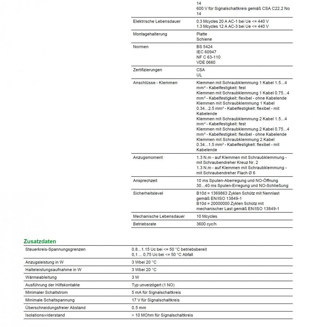Schneider Electric LP1K1210BD Leistungsschütz, 3p, 5,5kW/400V/AC3, 12A, 24V DC, 24 V 3NO + 1NO AUX 1