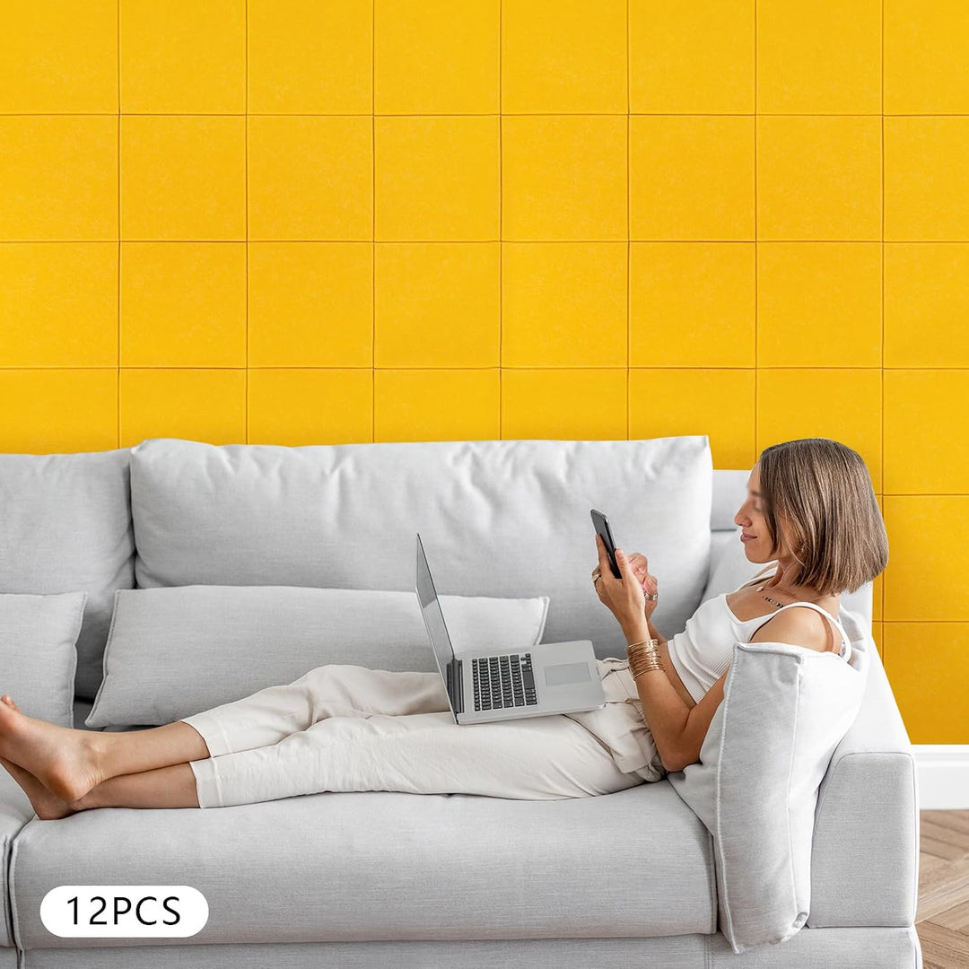 12 Stück Akustikplatten 30 x 30 cm aus Polyesterfaser 9 mm Orange | Selbstklebend und Zuschneidbar f