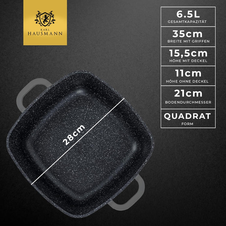 Topf Antihaftbeschichtet mit Deckel - 6.5L - Ø 28 cm - Quadrat Aluguss Kochtopf beschichtet Für alle