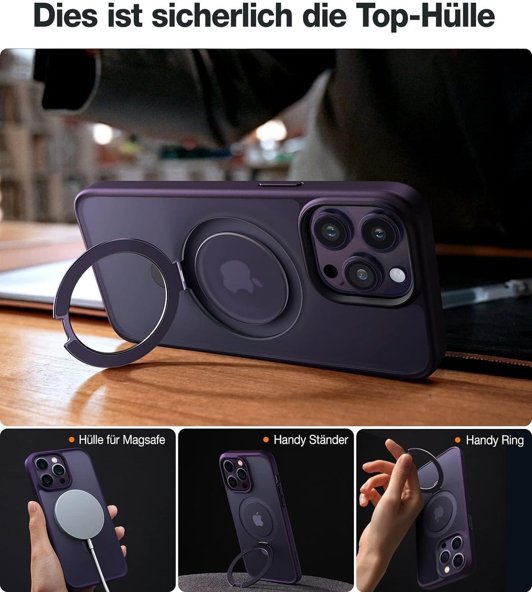 TORRAS Upro Ostand für iPhone 14 Pro Max Hülle mit Unsichtbar Ständer/Handy Ring/Zertifiziert Stossf
