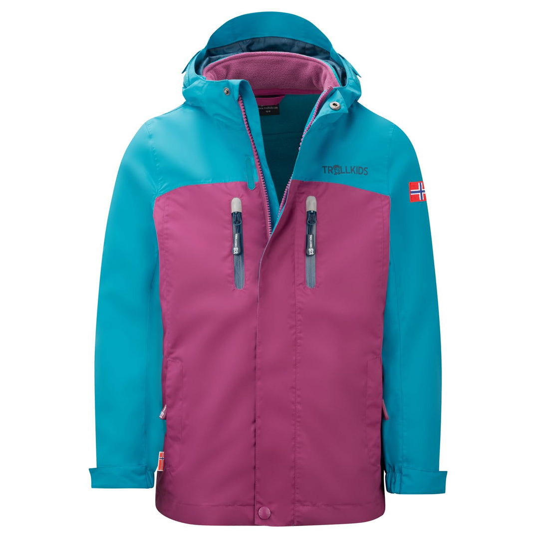 Trollkids Mädchen Bryggen wasserdichte Winddichte 3in1 Jacke, 92 Helle Beere/Dunkeltürkis/Madei