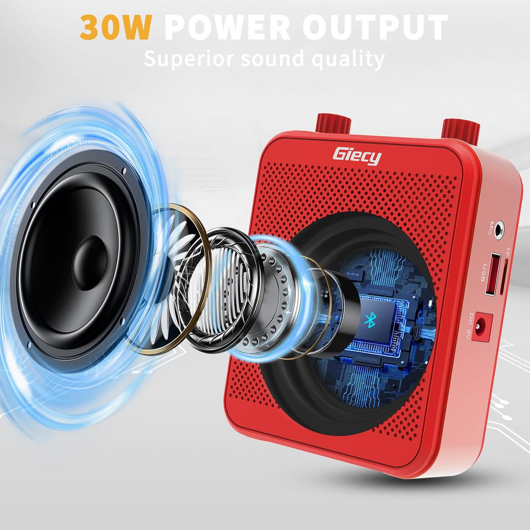 Giecy Sprachverstärker tragbar 30W 2200mAh Akku mit grosser Kapazität und Mikrofon Headset für Klass