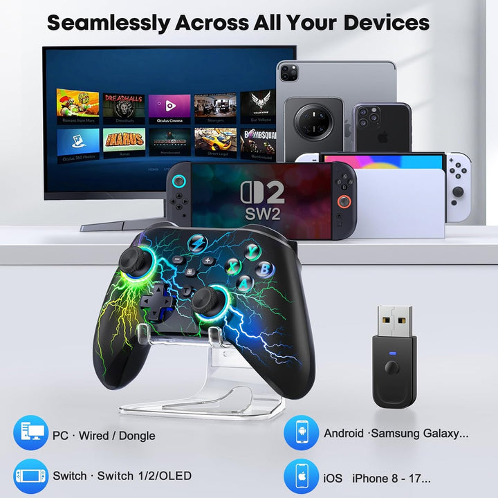 Controller PC, 2.4GHz Wireless PC Controller mit Hall Trigger/Cooles RGB Licht/1000mAh, Gaming Contr