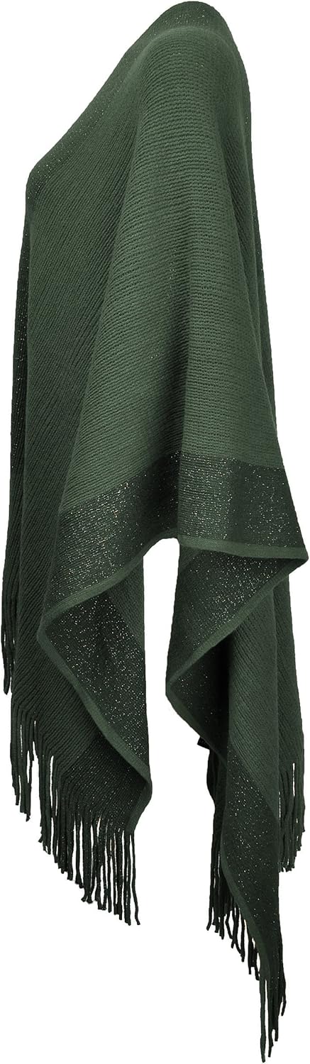 ZLYC Damen Weiche Schlichte Poncho Capes Retro Cardigans Pullover Armee-grün, Armee-grün