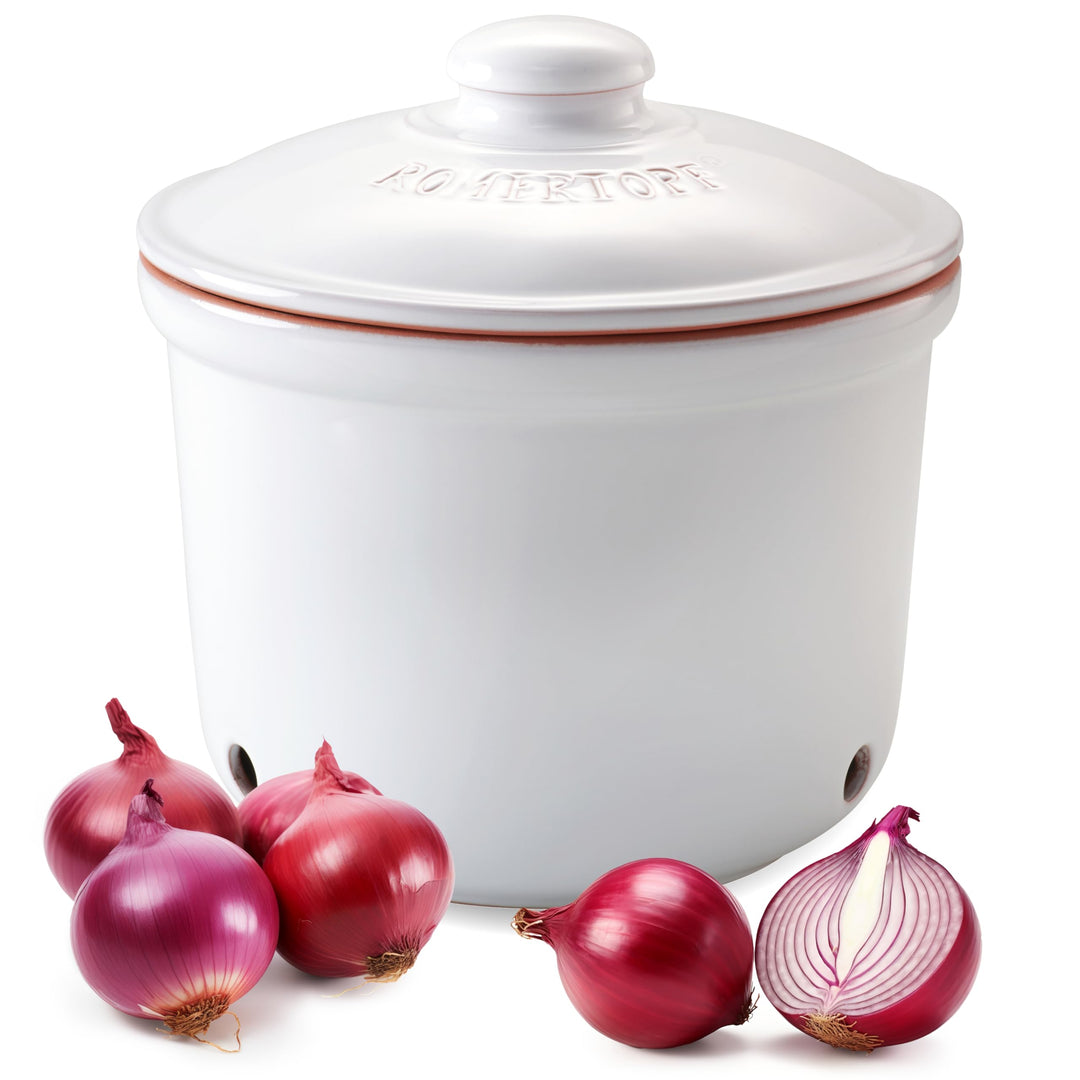 Römertopf Zwiebeltopf Frische-Topf MAXI aus Naturton, Keramik Vorratstopf Ø 20,0cm weiss ø21cm, ø21c