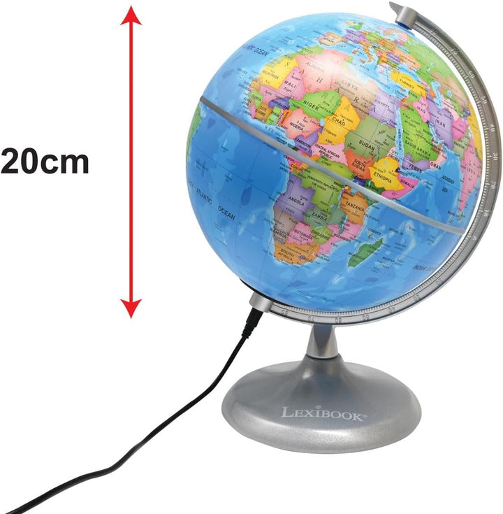 Lexibook NLJ185EN Leuchtendes Planetarium, STEM, 2-in-1 Globus während des Tages, Konstellationskart