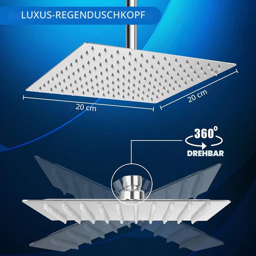 20cm Regenbrause - Voolan Quadrat Hochdruck Duschkopf aus Edelstahl 304 - Komfortables Duscherlebnis