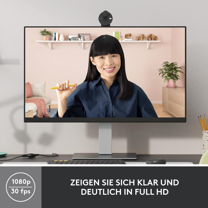 Logitech Brio 300 Full HD-Webcam mit Sichtschutz, Mikrofon mit Rauschunterdrückung, USB-C, Zertifizi
