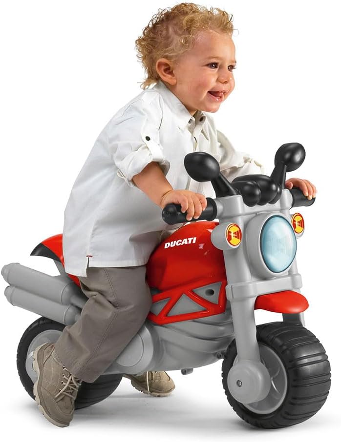Chicco Ducati Monster Spielzeugmotorrad für Kinder, Rutschfahrzeug mit Hupe und Motorengeräusch, abn