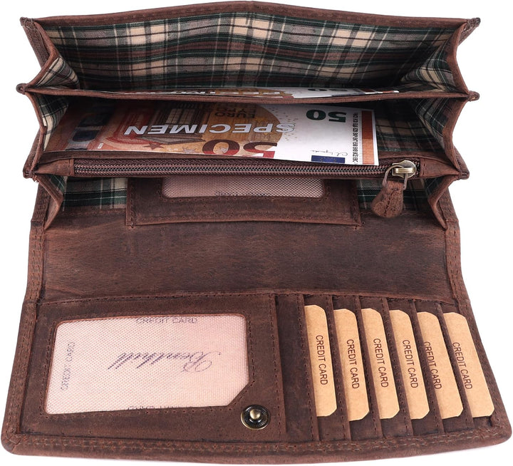 Benthill Geldbörse Gross Echt-Leder | Damen Portemonnaie XXL mit RFID Schutz | Vintage Frauen Geldbe