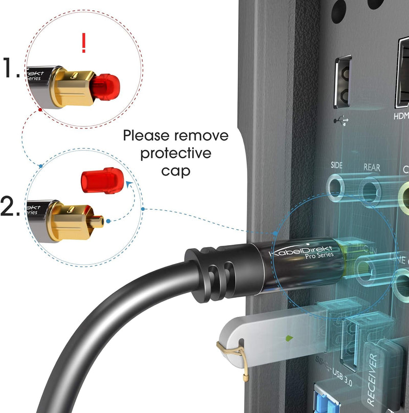 KabelDirekt – 2x TOSLINK-Kabel, optisches Audiokabel – 2 m – Glasfaserkabel für Soundbar (TOSLINK au