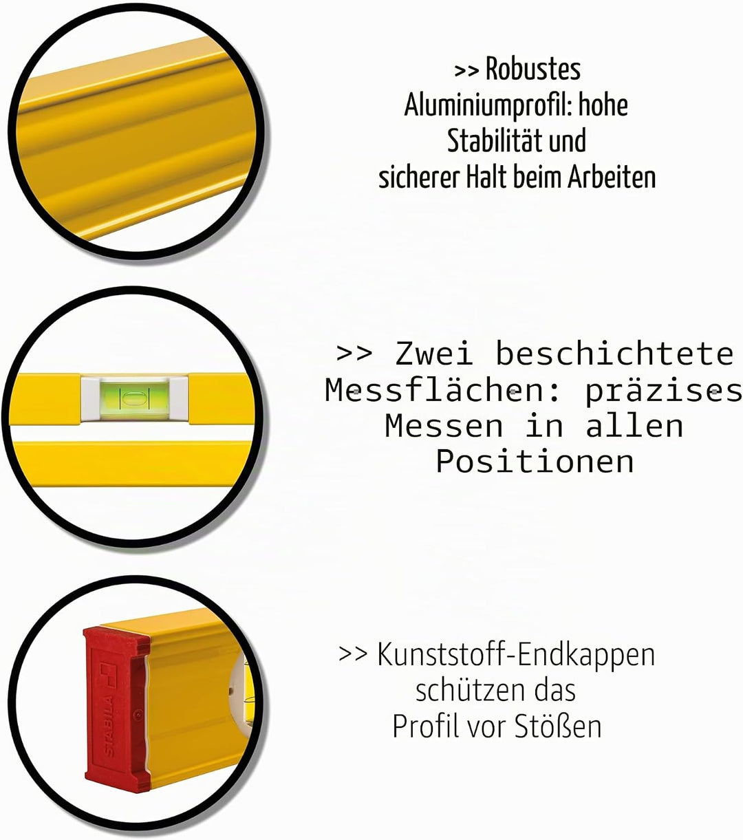 STABILA Wasserwaage Type 80 AS-2, 80 cm, verstärktes Alu-Profil, 1 Horizontal-Libelle, 2 Vertikal-Li